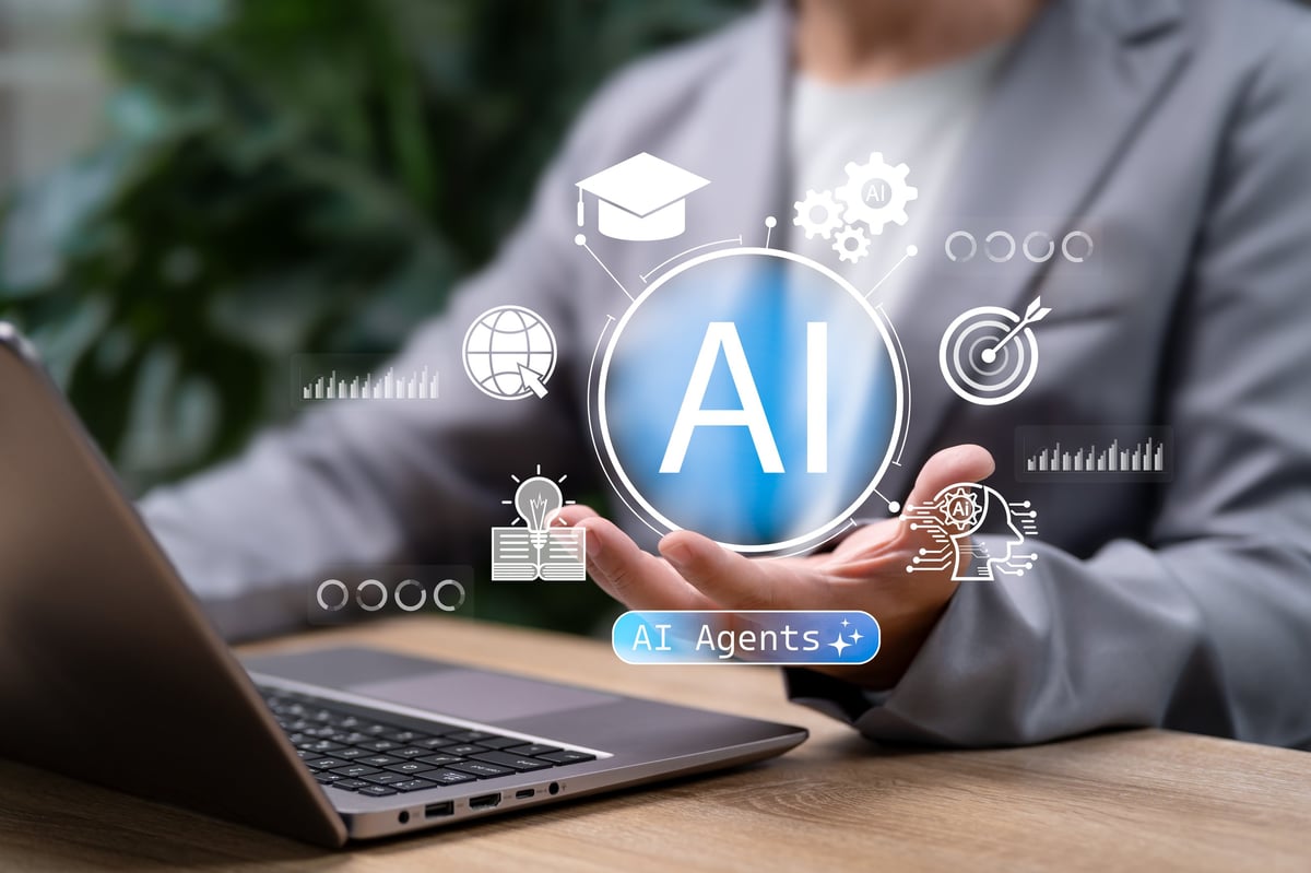 AI Agent in Education Concept, Businessman using Artificial Intelligence for Learning Innovation